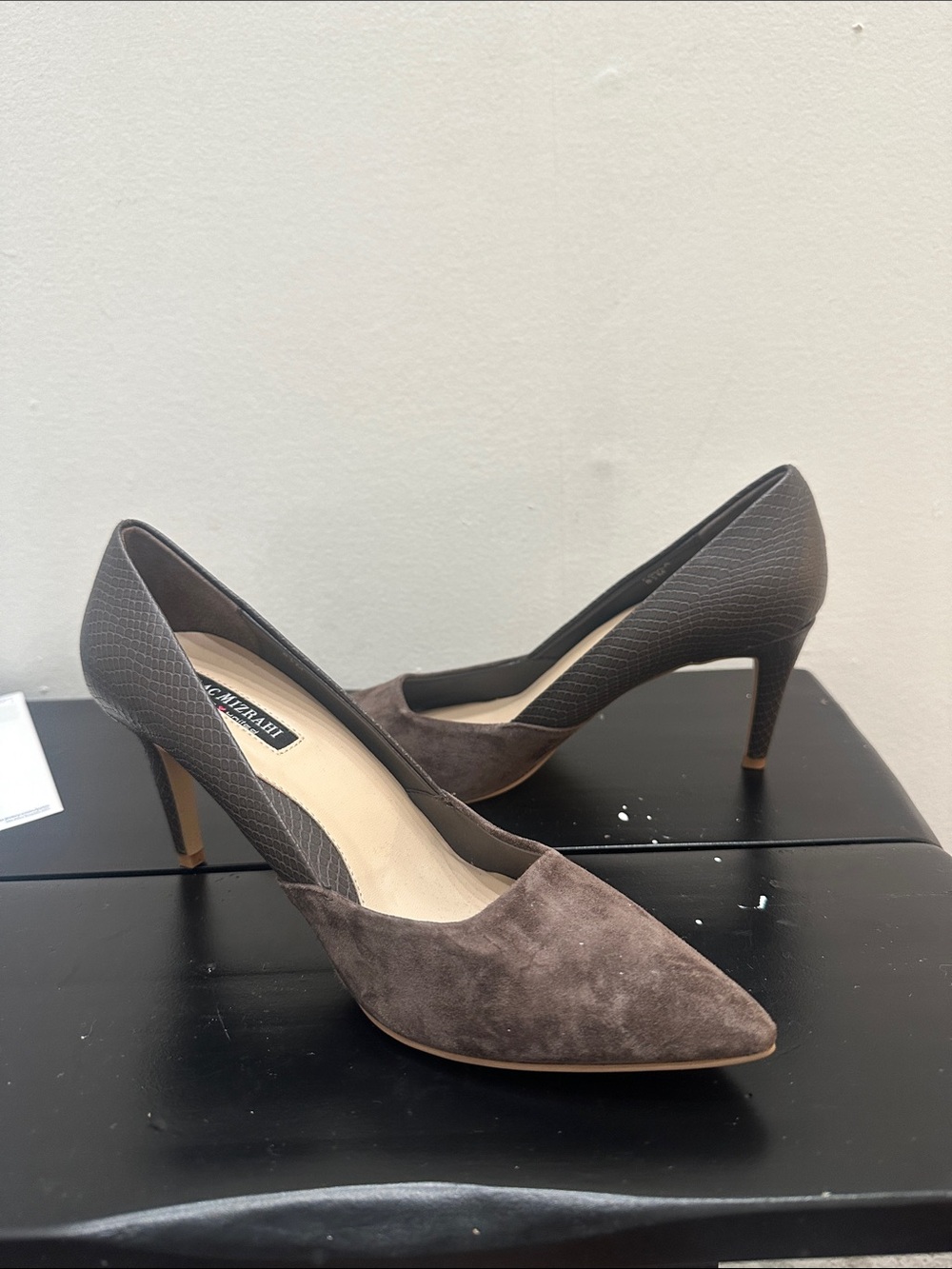 Isaac Mizrahi Suede & Textured Leather Pointed Toe Pumps - Brown 024